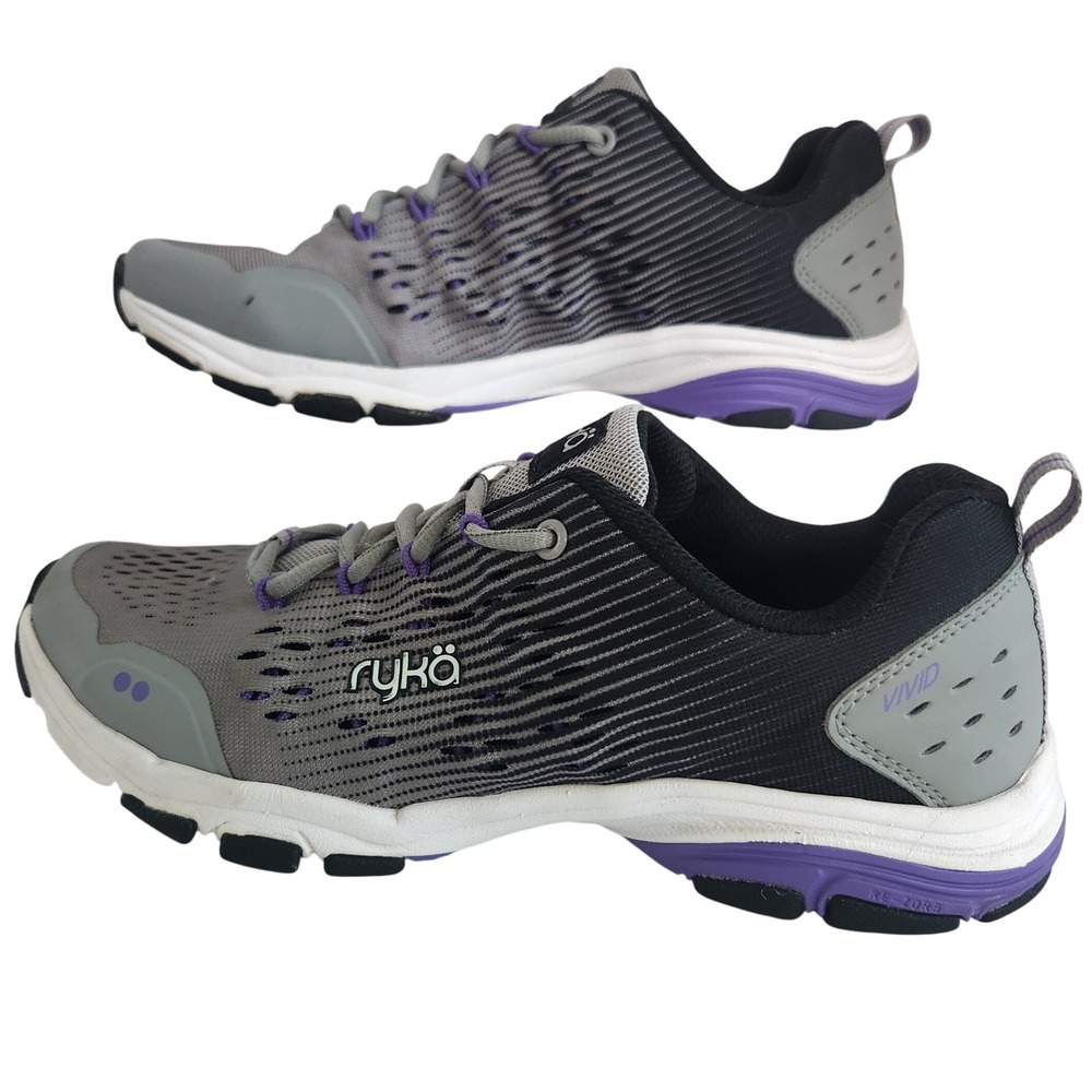 Ryka Vivid Womens Training Shoes Grey Black Purple Re-Zorb Sneakers size 8.5
